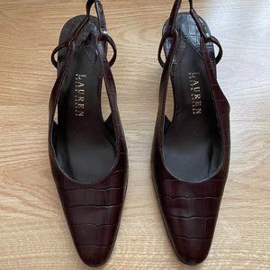 Ralph Lauren kitten heels brown leather